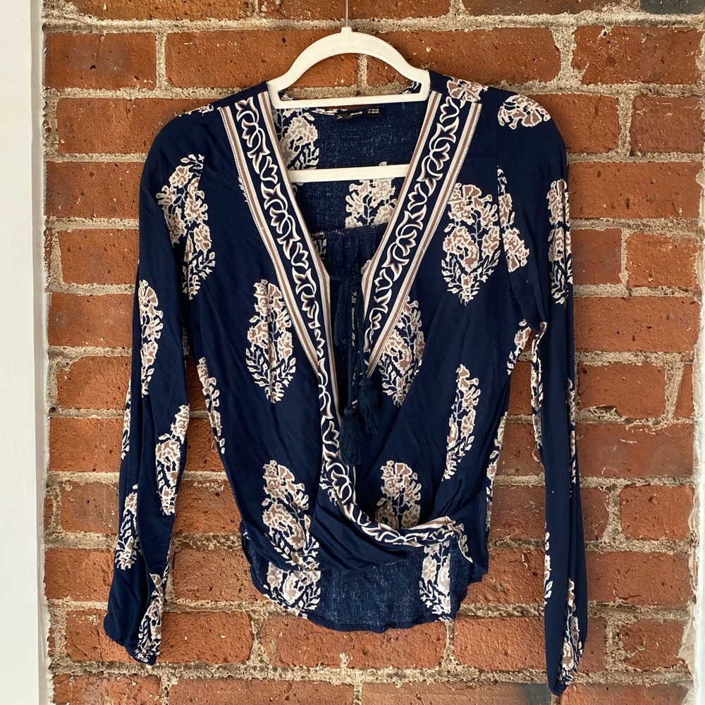 Navy Surplice Long Sleeve Top Tassel Ties